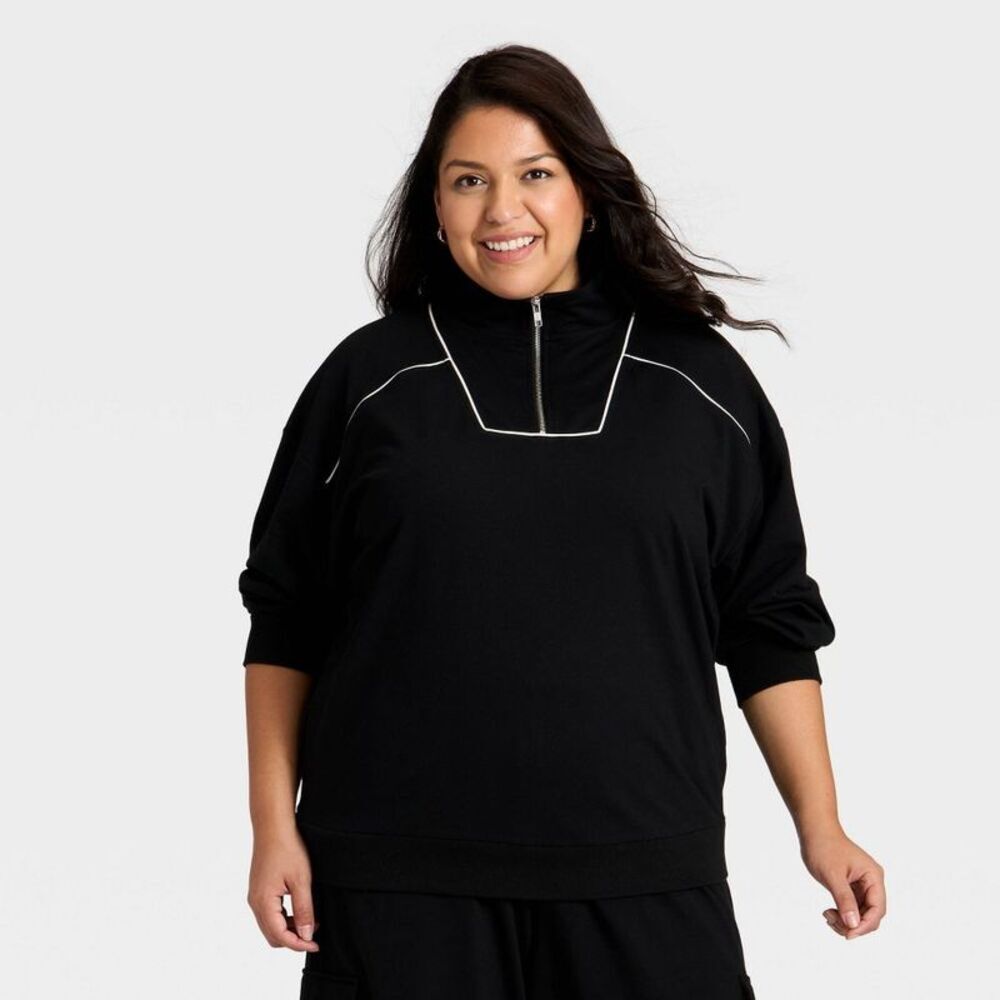Women's French Terry Pullover Sweatshirt - Ava & Viv Black XXL